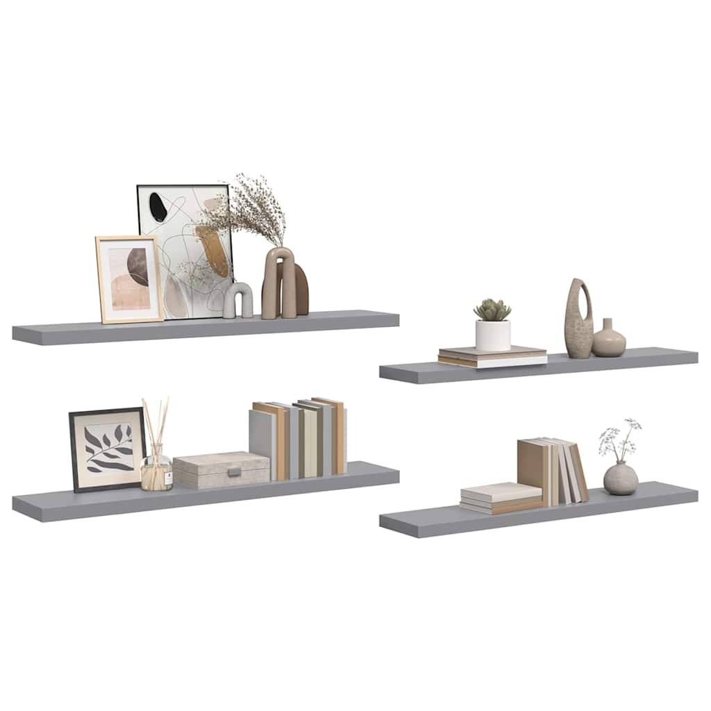 Plutajuće zidne police 4 kom sive 120 x 23,5 x 3,8 cm MDF