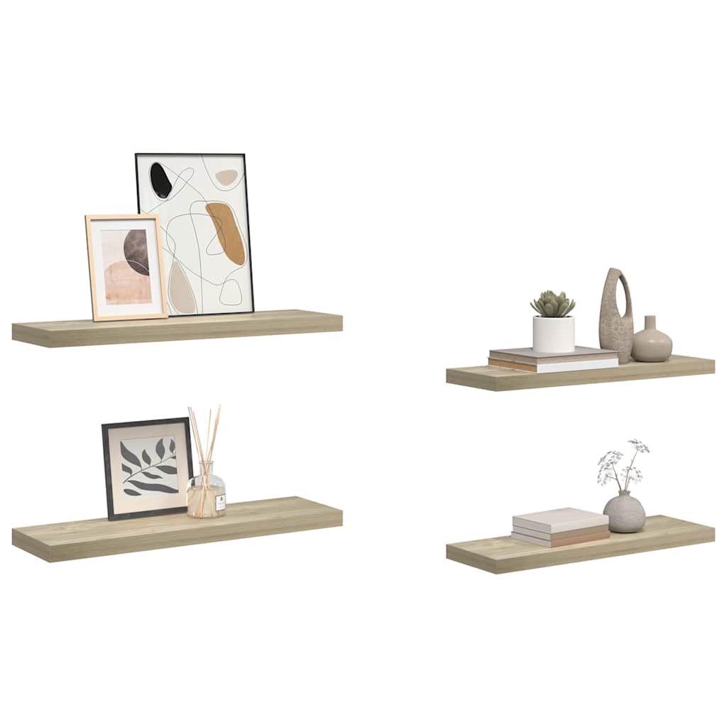 Plutajuće zidne police 4 kom boja hrasta 80 x 23,5 x 3,8 cm MDF
