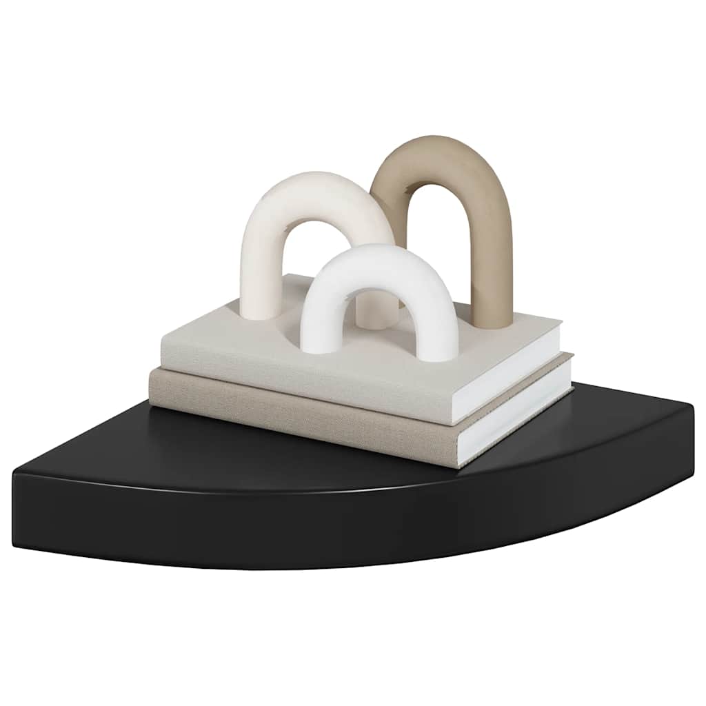 Plutajuća kutna polica visoki sjaj crna 25 x 25 x 3,8 cm MDF