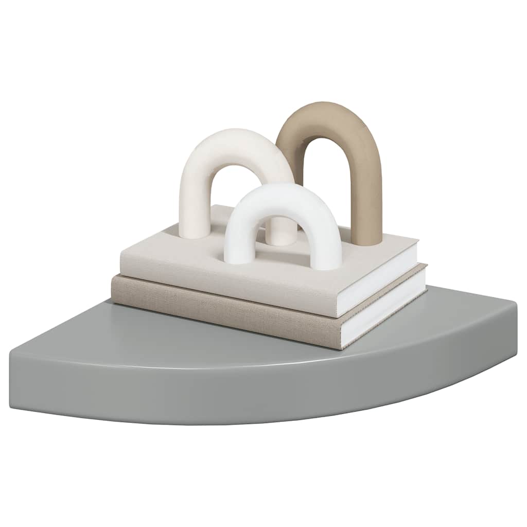 Plutajuća kutna polica visoki sjaj siva 25 x 25 x 3,8 cm MDF