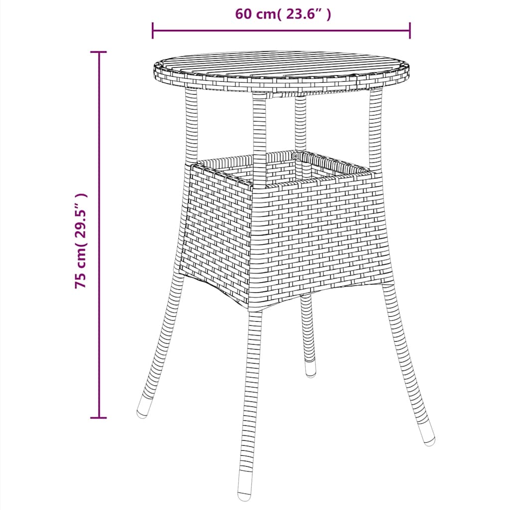 Vrtni stol Ø 60 x 75 cm od bagremovog drva i poliratana crni
