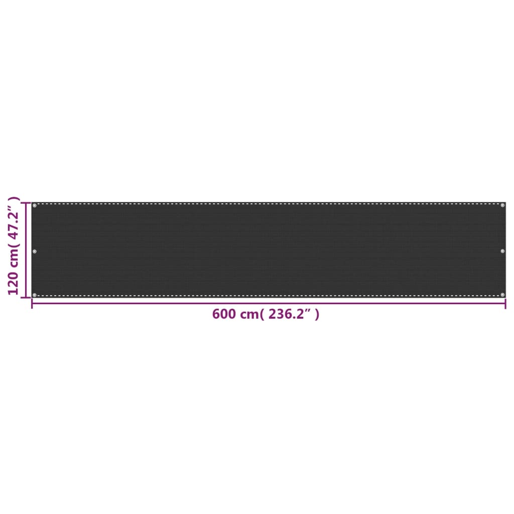 Balkonski zastor antracit 120 x 600 cm HDPE