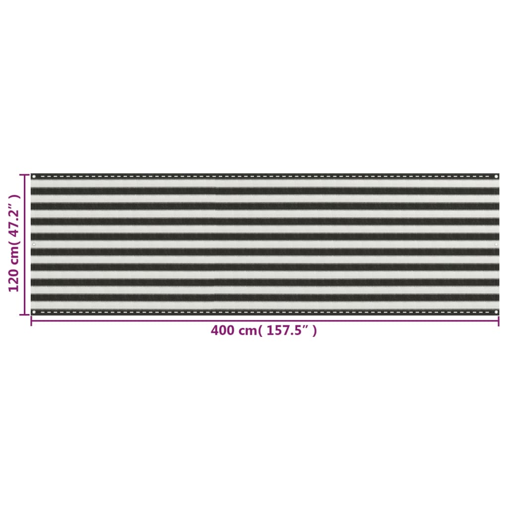 Balkonski zastor HDPE 120 x 400 cm antracit i bijeli