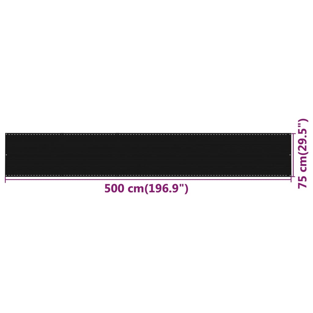 Balkonski zastor crni 75 x 500 cm HDPE