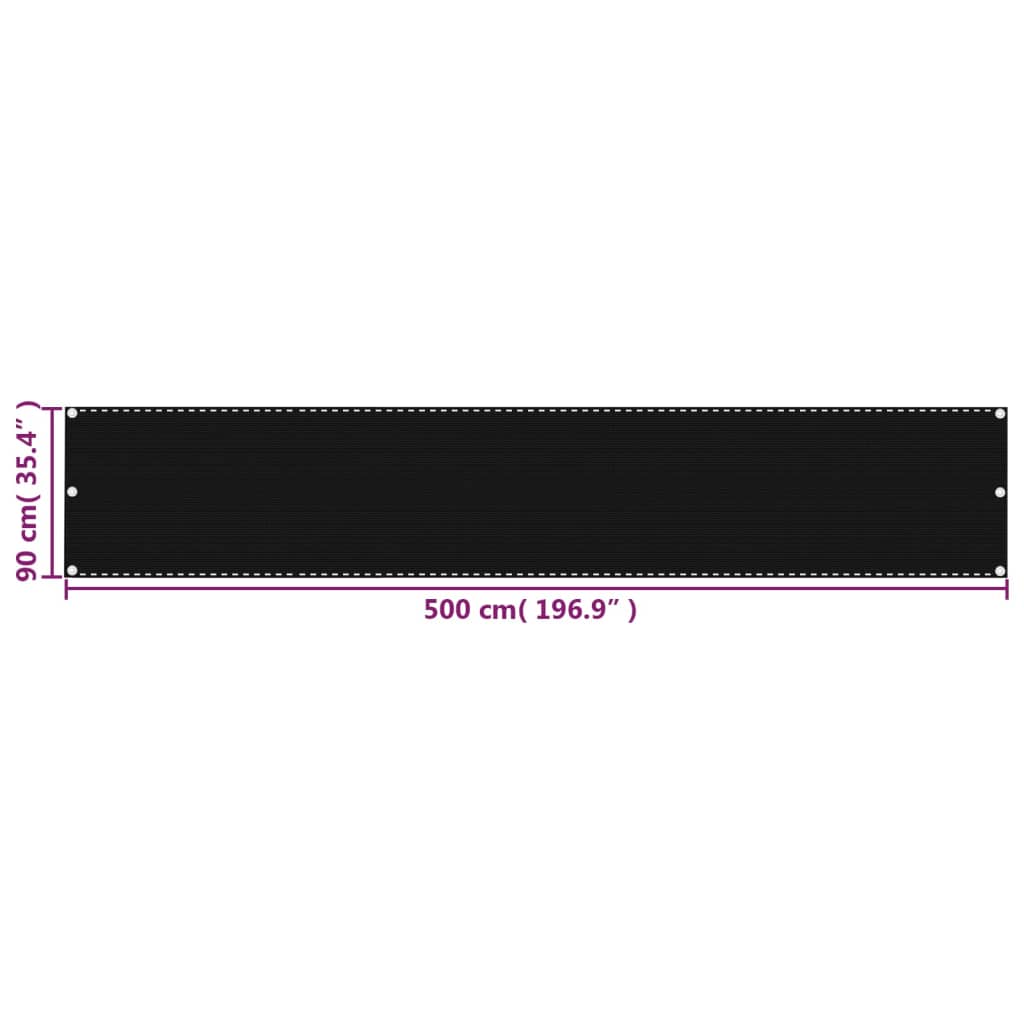 Balkonski zastor crni 90 x 500 cm HDPE