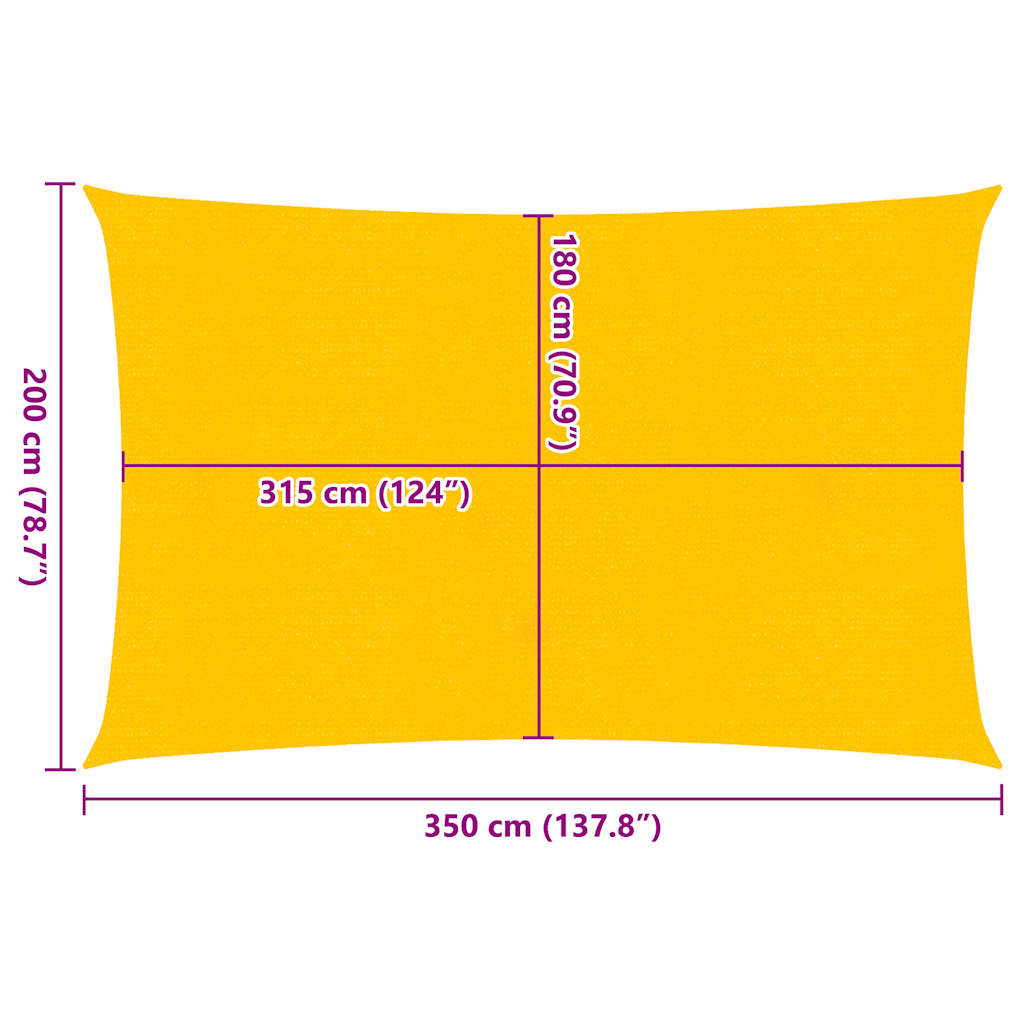 Jedro za zaštitu od sunca 160 g/m² pravokutno žuto HDPE 2x3,5 m