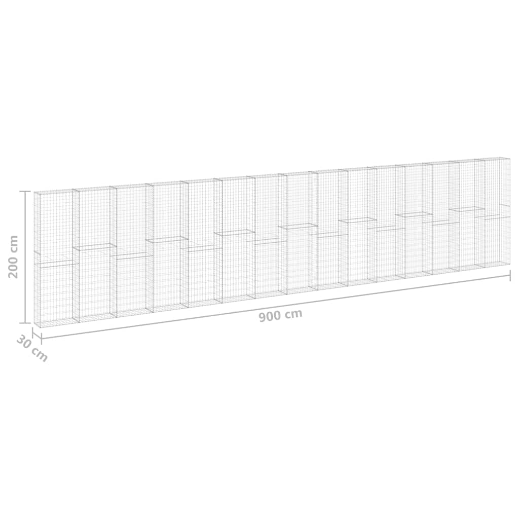 Gabionski zid s poklopcima od pocinčanog čelika 900x30x200 cm