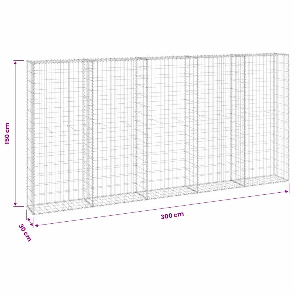 Gabionski zid s poklopcima od pocinčanog čelika 300x30x150 cm