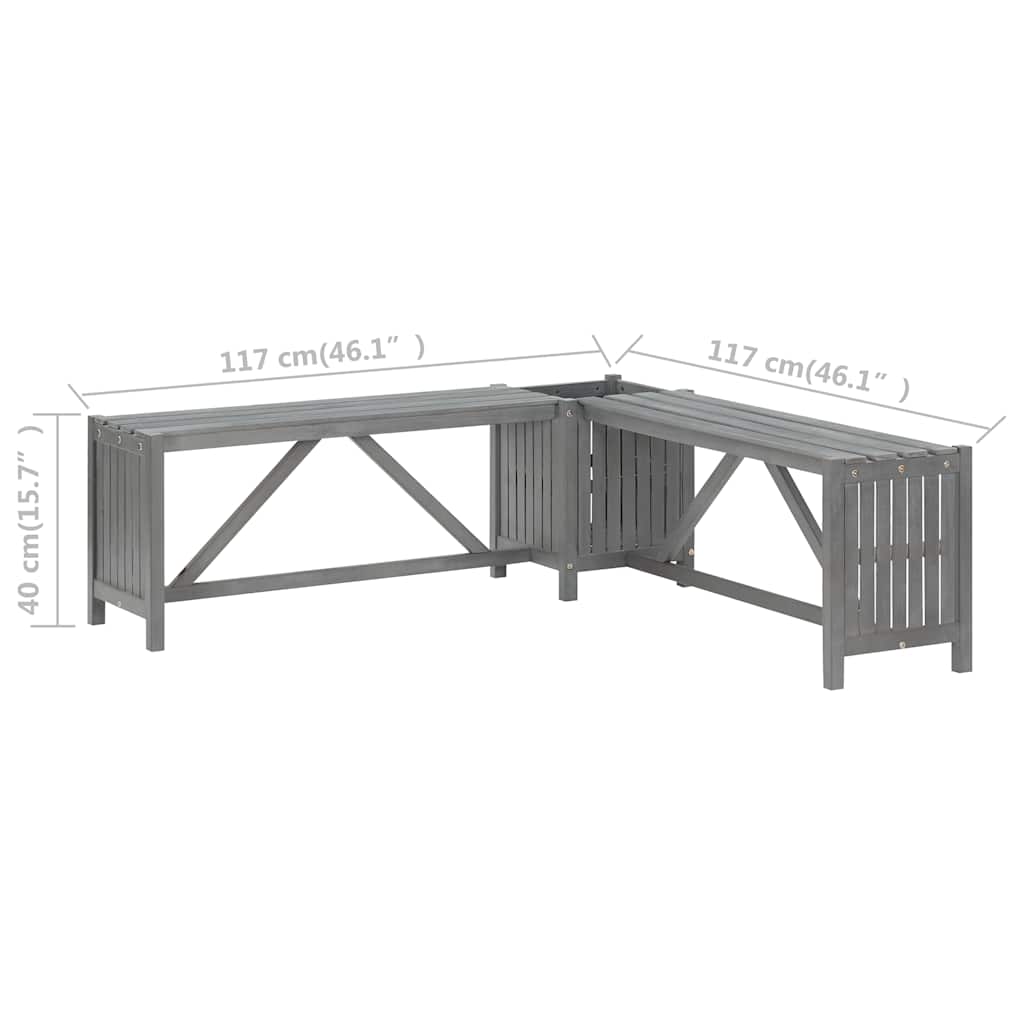 Kutna vrtna klupa sa sadilicom 117 cm od bagremovog drva siva