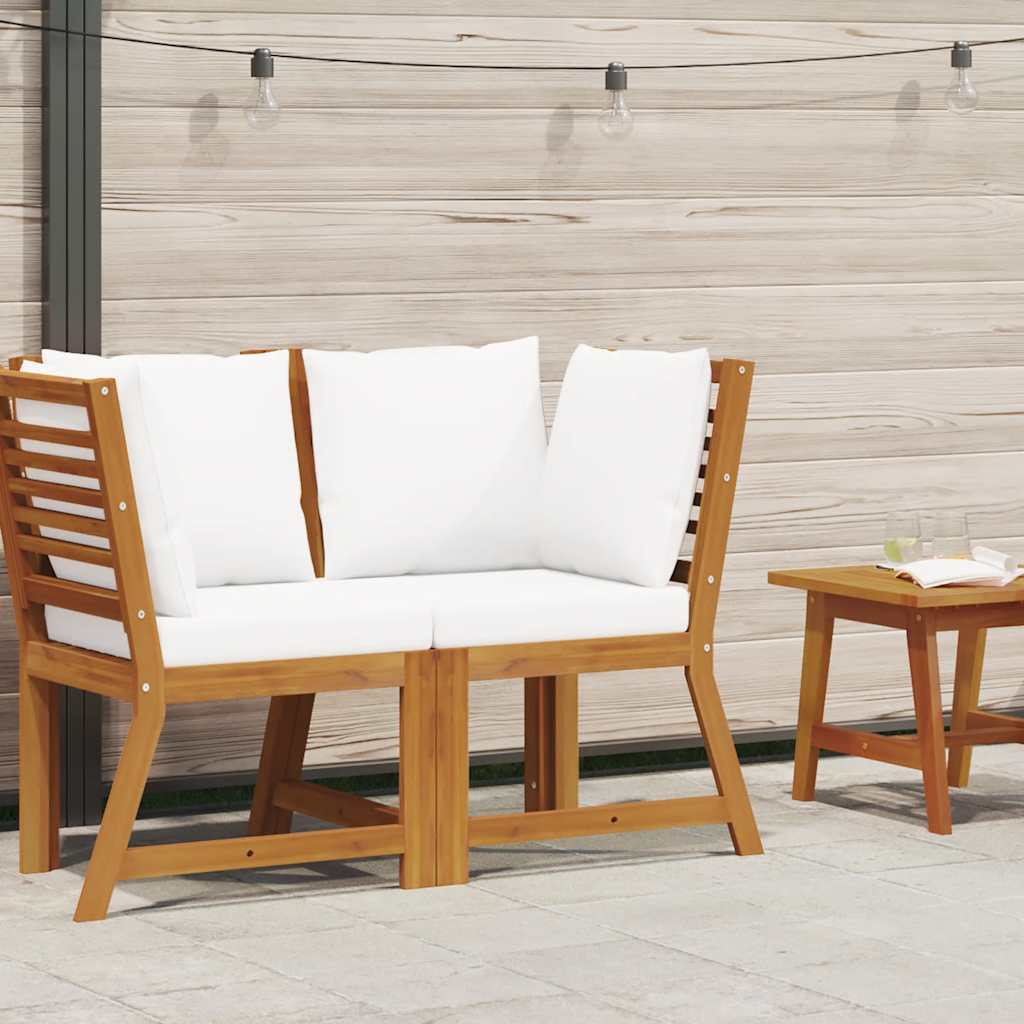 Modularna kutna sofa s krem jastucima masivno bagremovo drvo