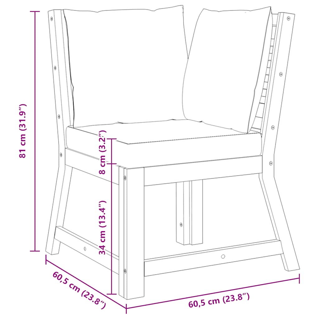 Modularna kutna sofa s tamnosivim jastucima bagremovo drvo