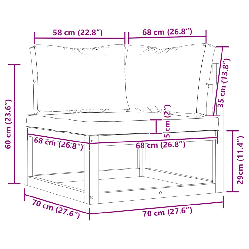 Modularna kutna sofa i tamnosivi jastuci masivno bagremovo drvo