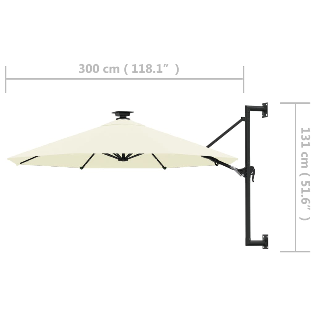 Zidni vrtni suncobran s LED svjetlima 300 cm boja pijeska