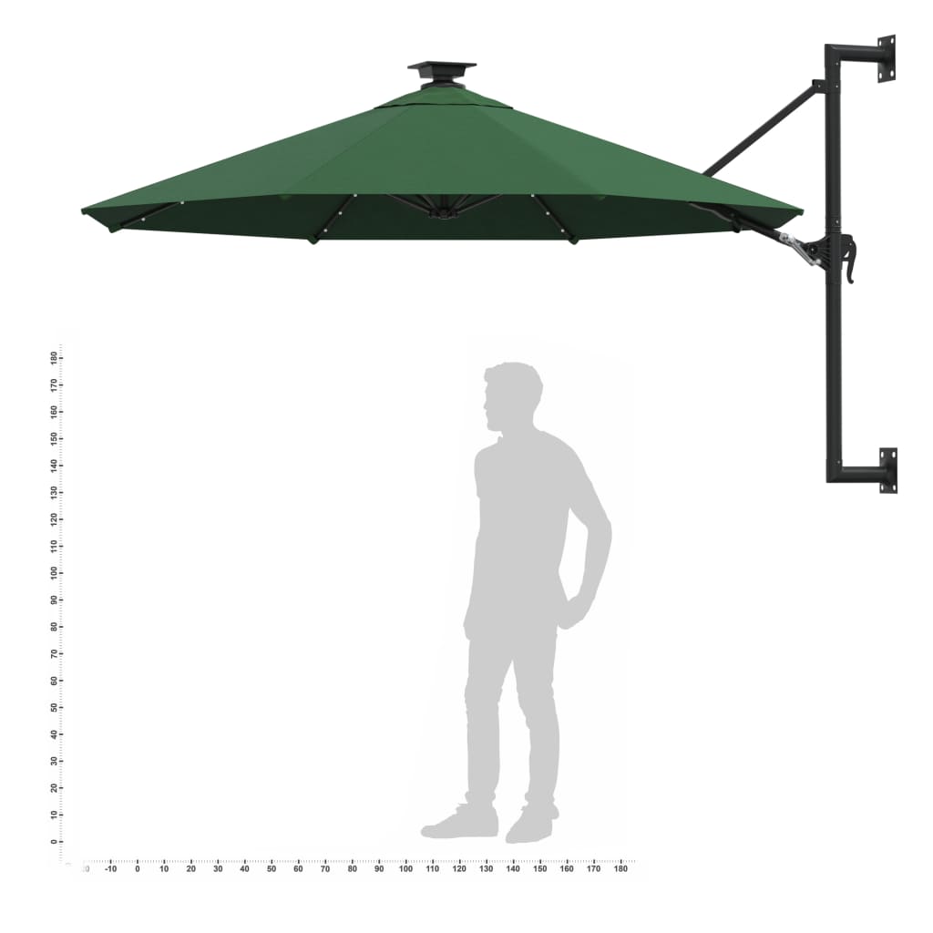 Zidni vrtni suncobran s LED svjetlima 300 cm zeleni