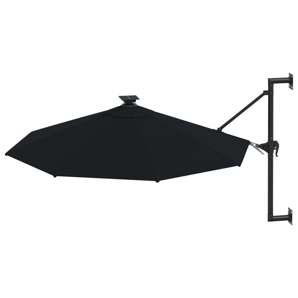 Zidni vrtni suncobran s LED svjetlima 300 cm crni