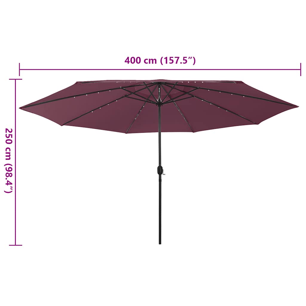 Vrtni suncobran s LED svjetlima 400 cm bordo