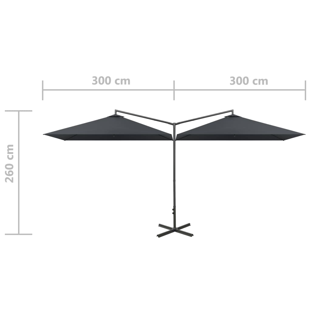 Dvostruki vrtni suncobran s čeličnim stupom 600x300 cm antracit