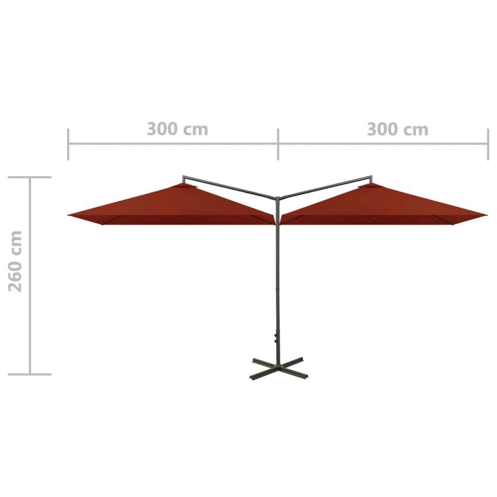 Dvostruki vrtni suncobran s čeličnim stupom 600x300 cm terakota