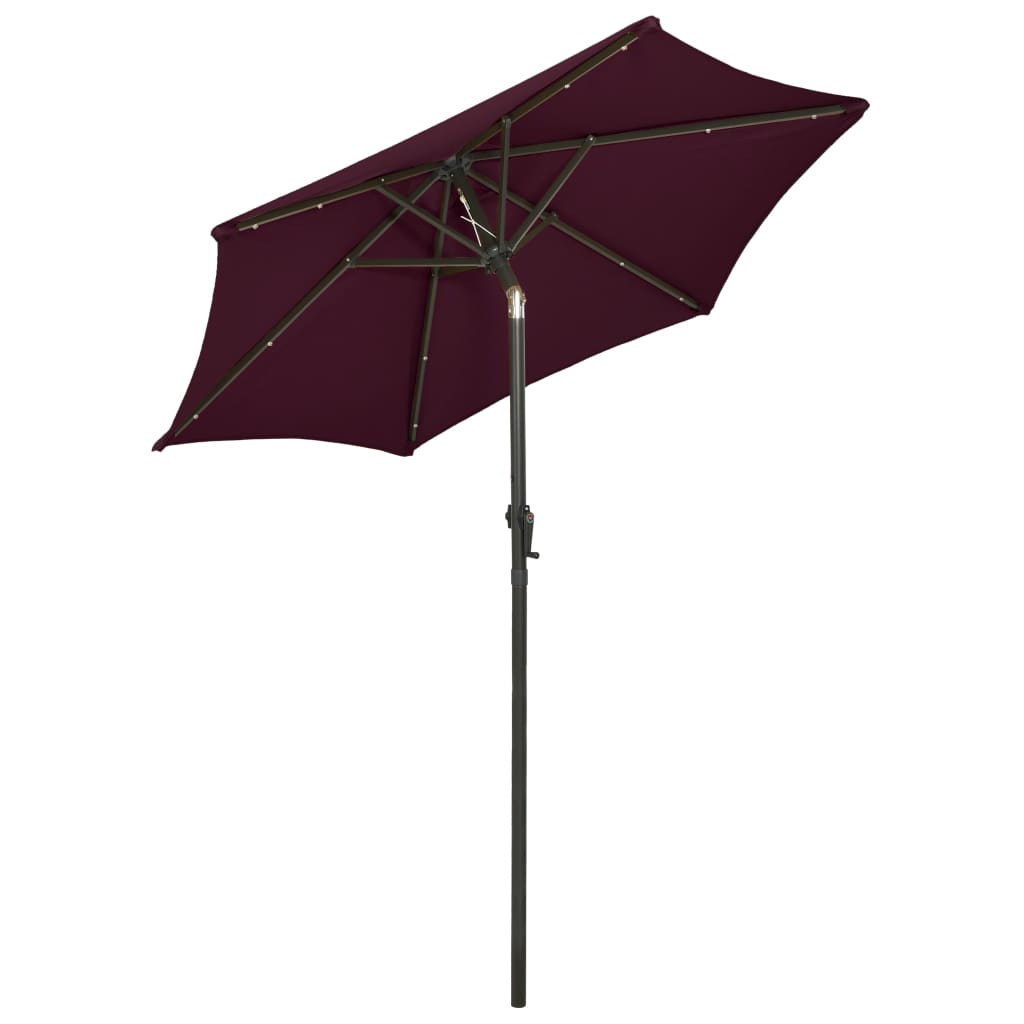 Vrtni suncobran s LED svjetlima bordo 200 x 211 cm aluminijski