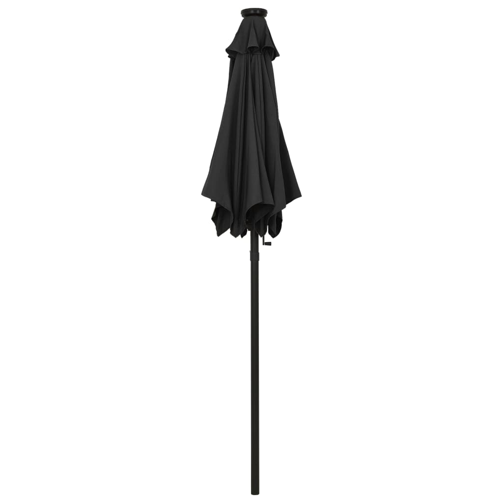 Vrtni suncobran s LED svjetlima crni 200 x 211 cm aluminijski