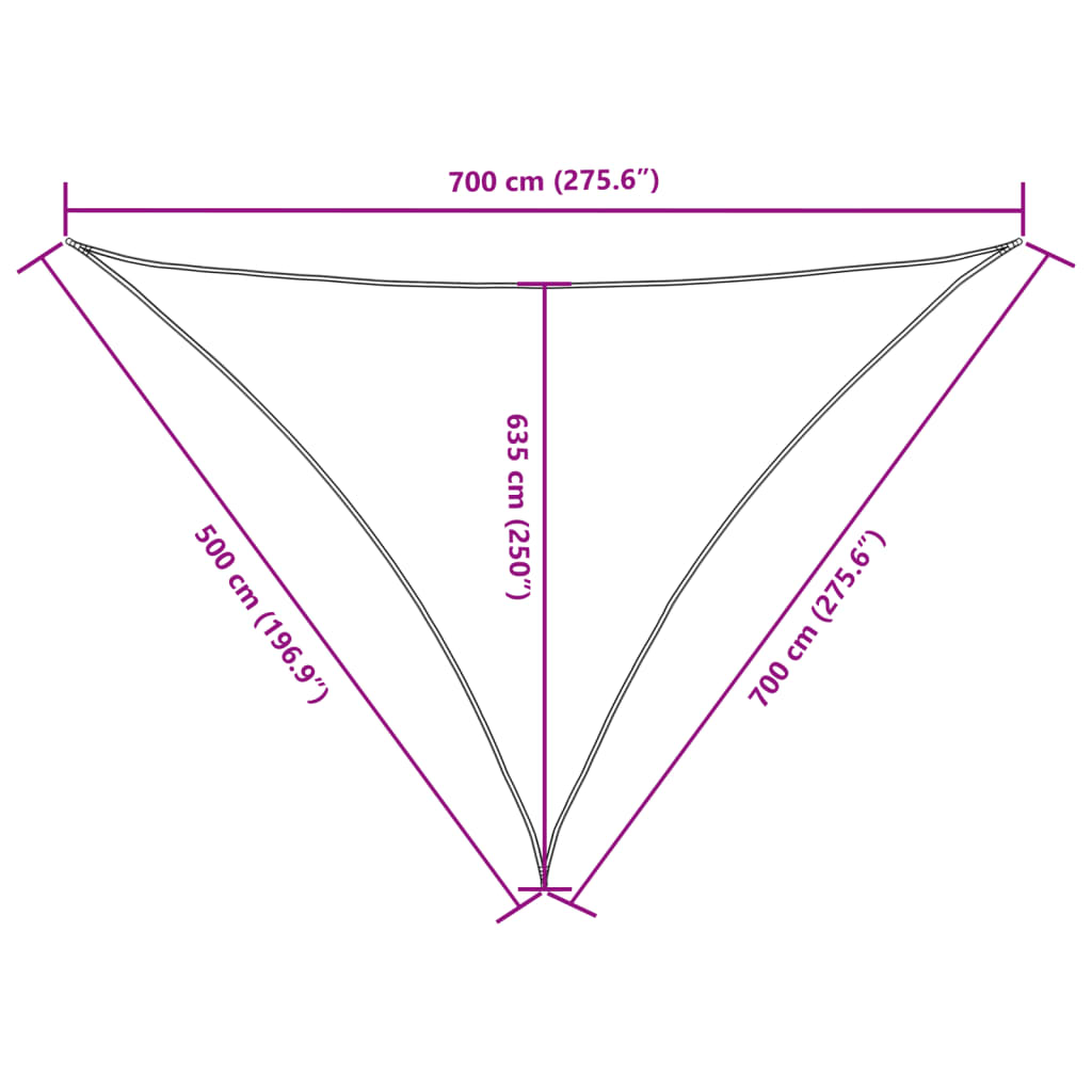 Jedro protiv sunca od tkanine Oxford trokutasto 5x7x7 m smeđe