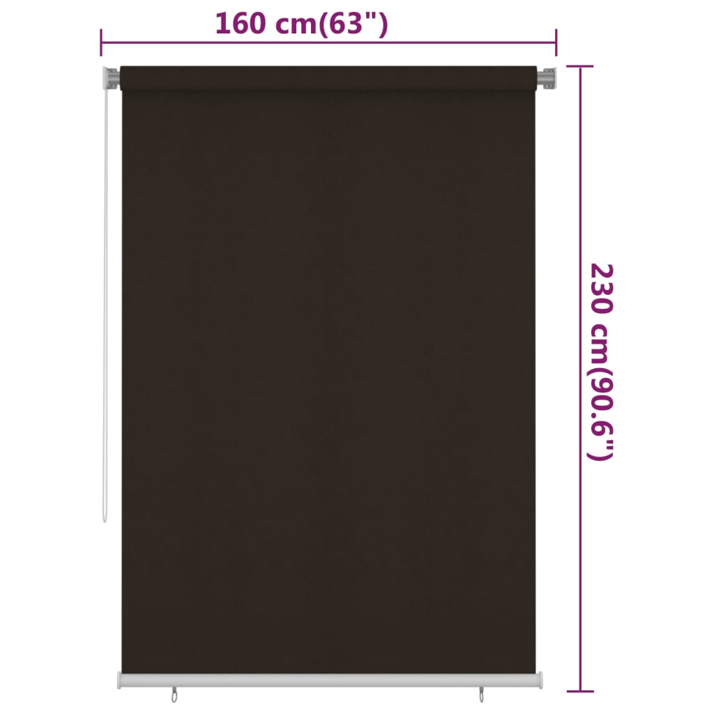 Vanjska roleta za zamračivanje 160 x 230 cm smeđa HDPE