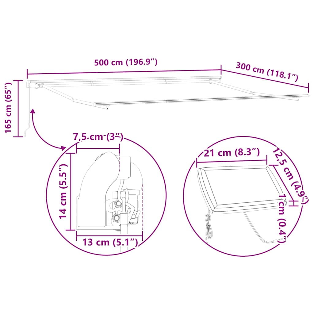 Okvir tende S LED lampica Bijelo 500 × 300 cm Aluminij