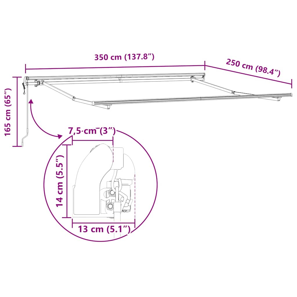 Okvir tende Bijelo 350 x 250 cm Aluminij
