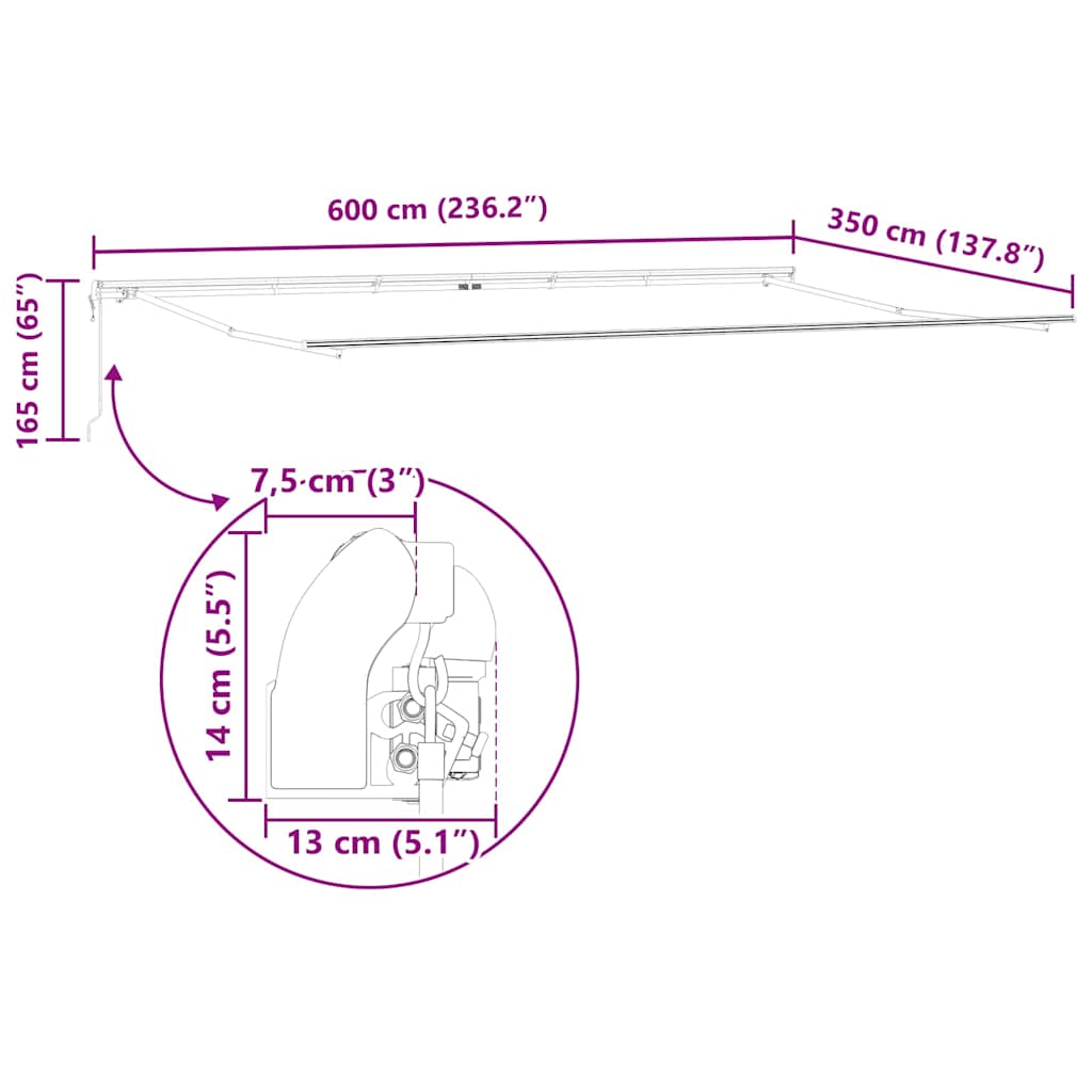 Okvir tende Bijelo 600 × 350 cm Aluminij