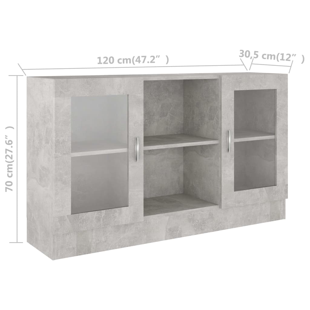 Vitrina siva boja betona 120 x 30,5 x 70 cm konstruirano drvo
