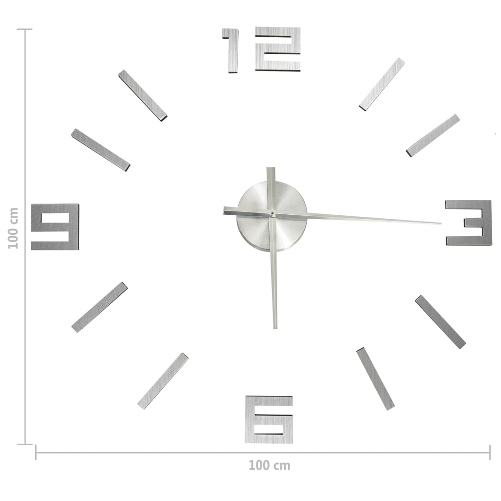 3D zidni sat moderni dizajn 100 cm XXL srebrni