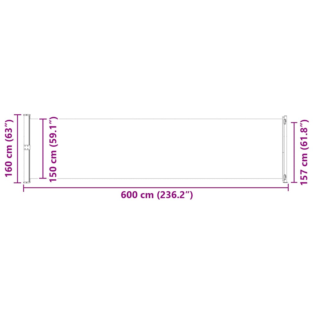 Uvlačiva bočna tenda za terasu 600 x 160 cm siva