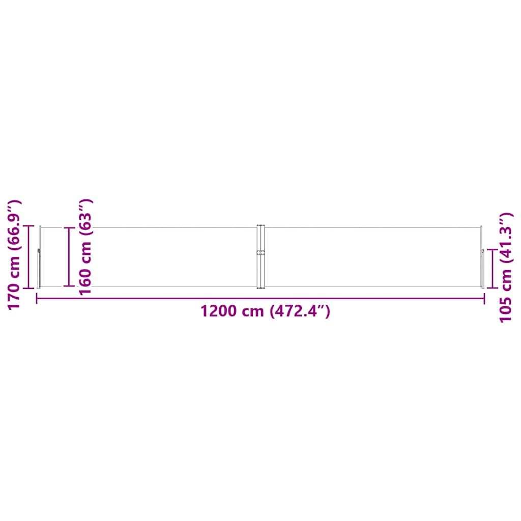 Uvlačiva bočna tenda za terasu 170 x 1200 cm smeđa