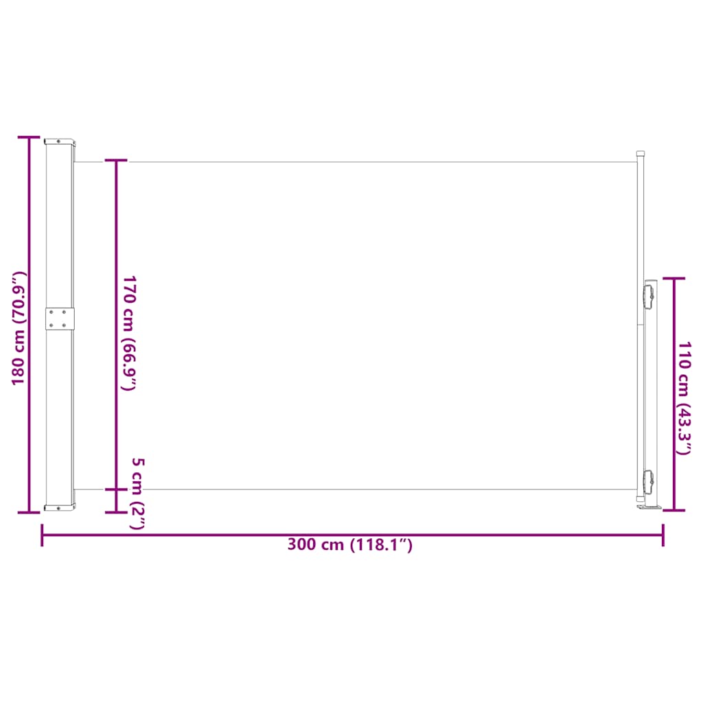 Uvlačiva bočna tenda za terasu 180 x 300 cm krem