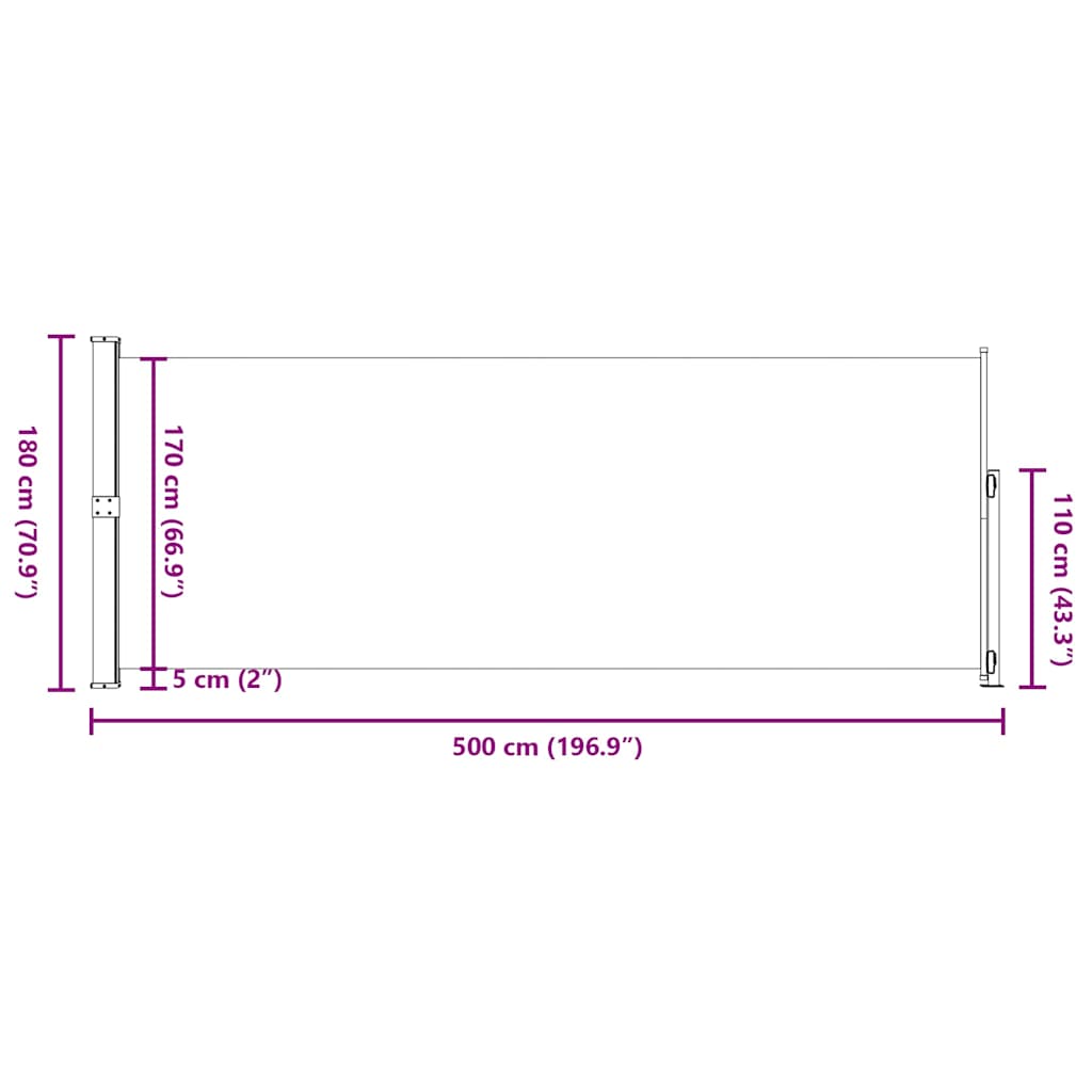 Uvlačiva bočna tenda za terasu 180 x 500 cm plava