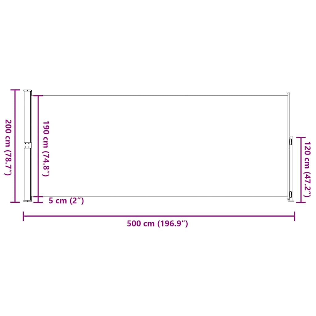 Uvlačiva bočna tenda za terasu 200 x 500 cm krem