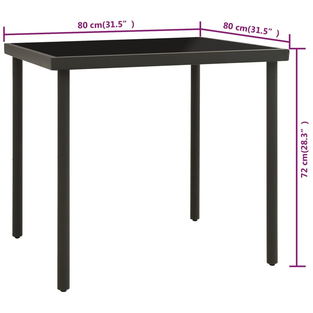 Vrtni blagovaonski stol antracit 80 x 80 x 72 cm staklo i čelik