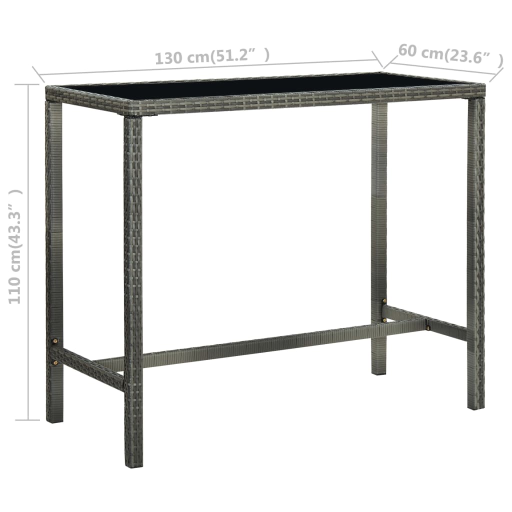 Vrtni barski stol sivi 130 x 60 x 110 cm od poliratana i stakla