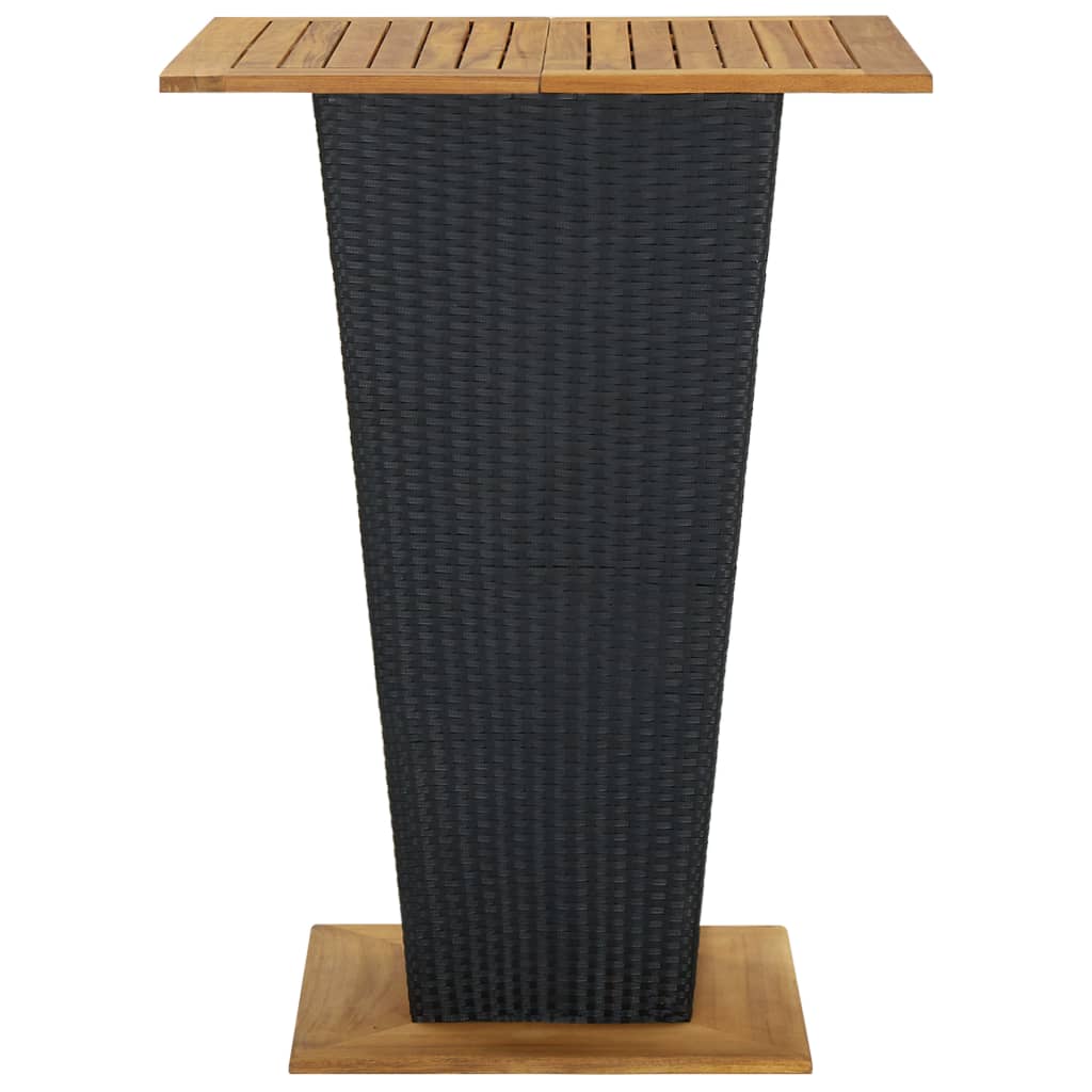 Barski stol crni poliratan i masivno drvo bagrema 80x80x110 cm