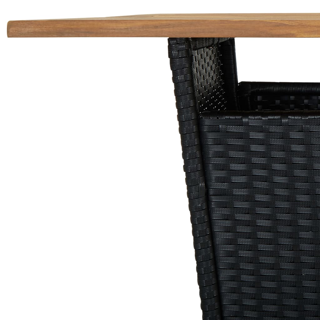 Barski stol crni poliratan i masivno drvo bagrema 80x80x110 cm