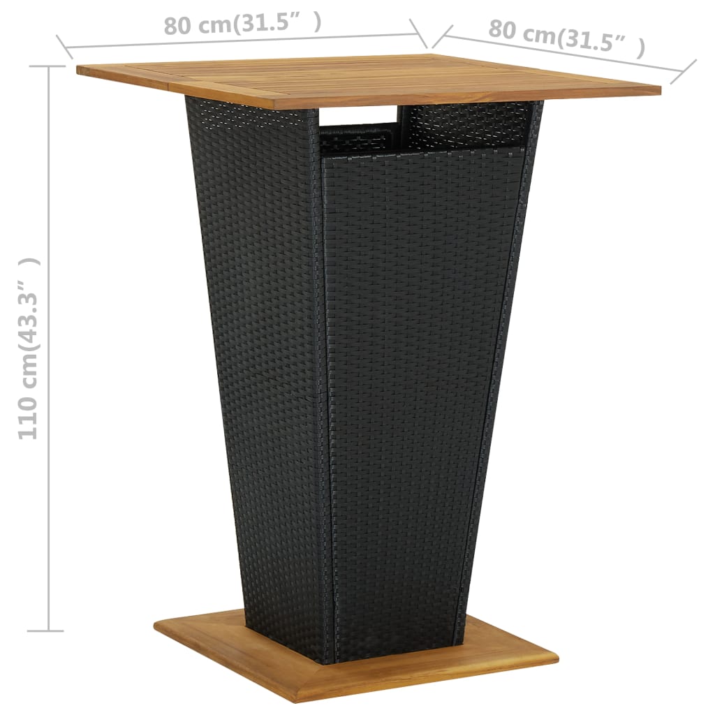 Barski stol crni 80x80x110 cm poliratan i masivno drvo bagrema
