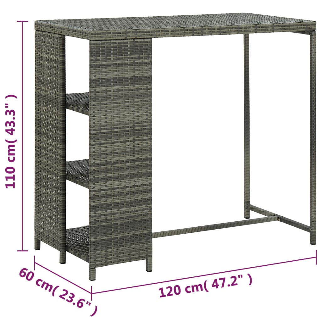 Barski stol sa stalkom za pohranu sivi 120x60x110 cm poliratan