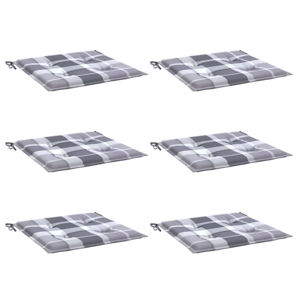 Jastuci za vrtne stolice 6 kom sivi karirani 40x40x4 cm tkanina