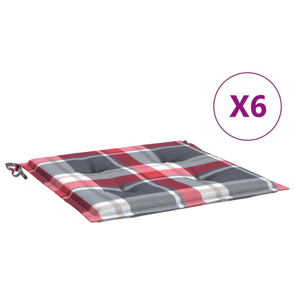Jastuci za vrtne stolice 6kom crveni karirani 50x50x4cm tkanina