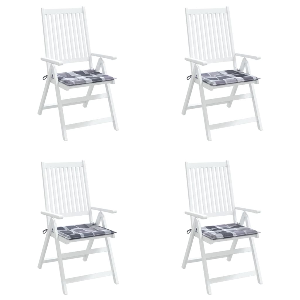Jastuci za vrtne stolice 4 kom sivi karirani 50x50x4 cm tkanina