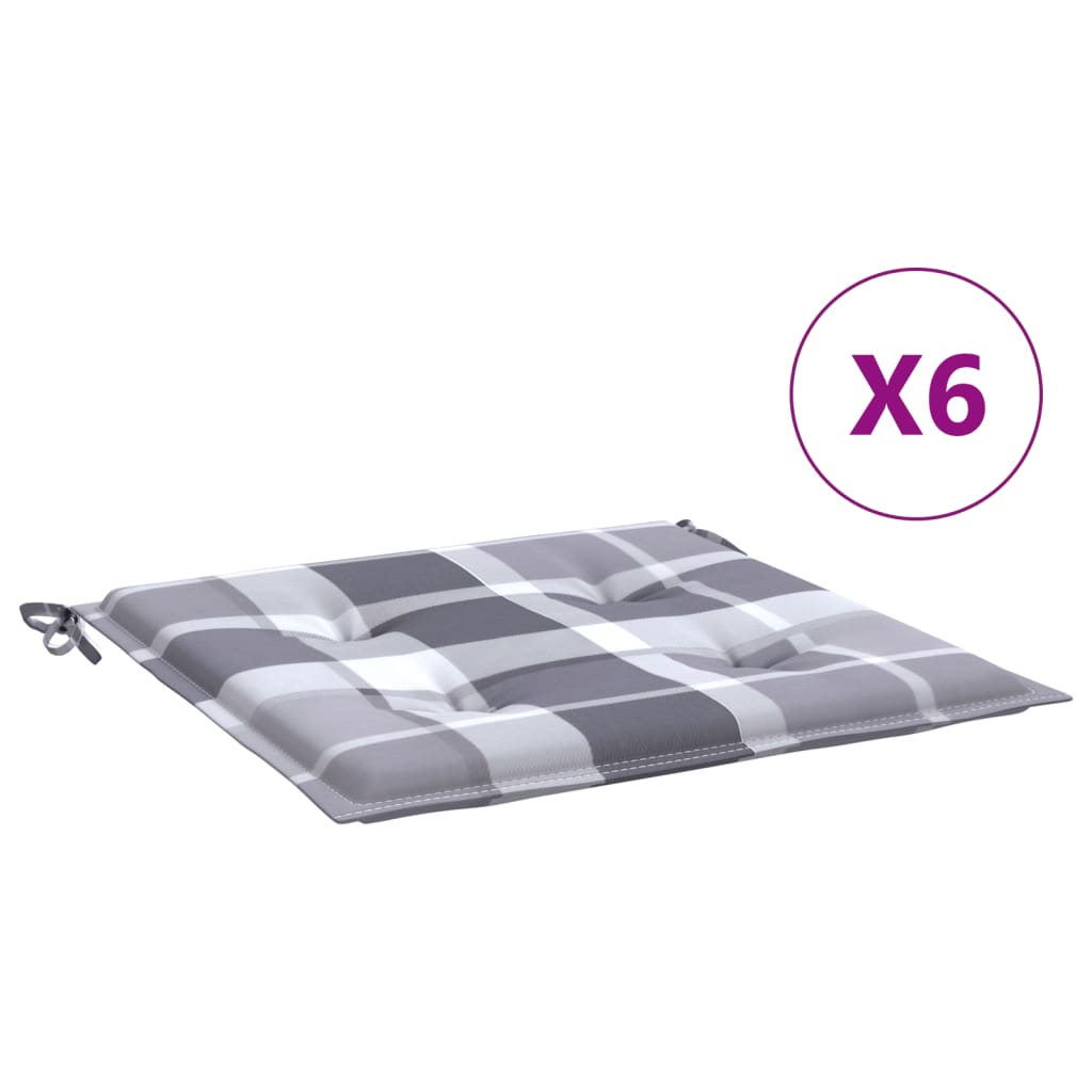 Jastuci za vrtne stolice 6 kom sivi karirani 50x50x4 cm tkanina