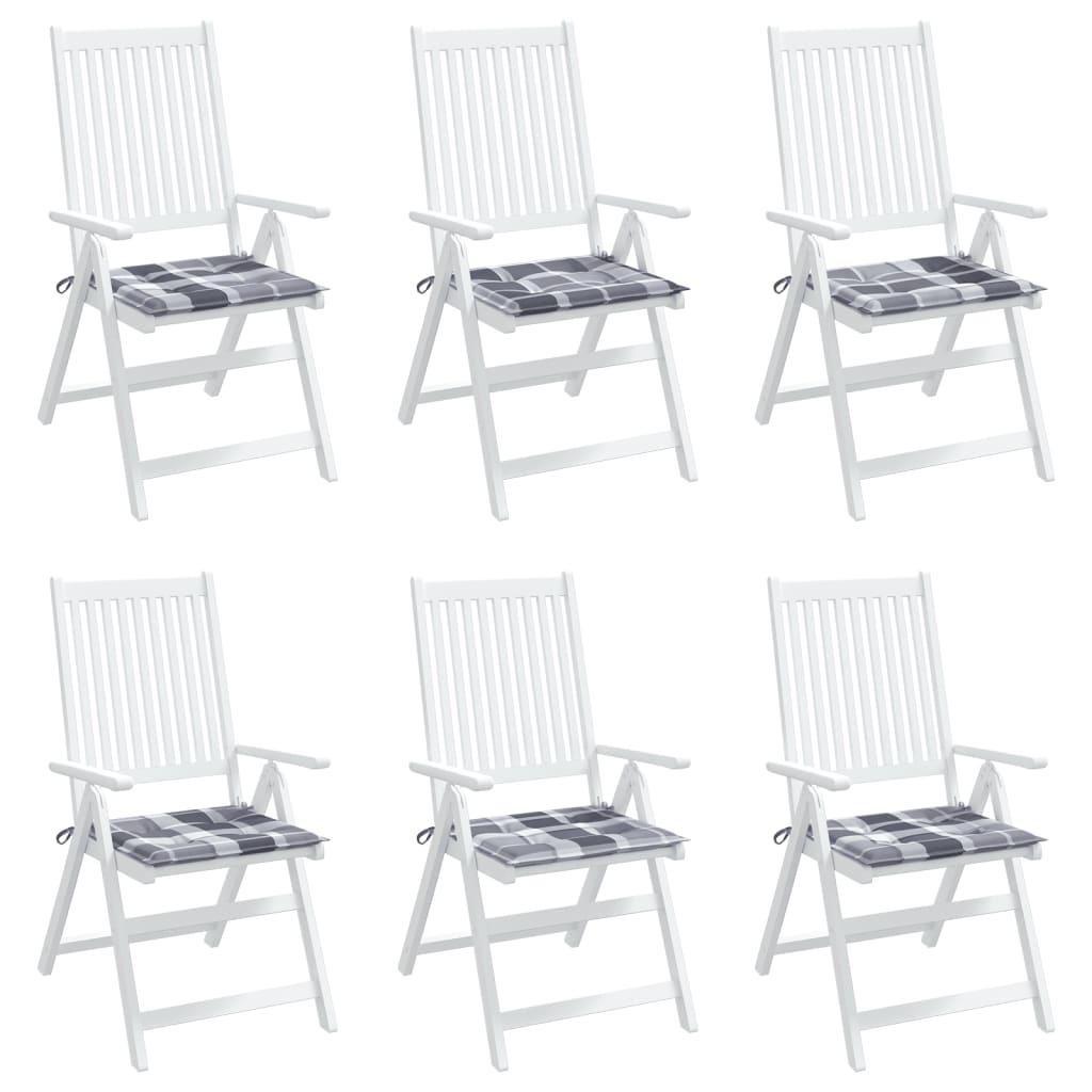 Jastuci za vrtne stolice 6 kom sivi karirani 50x50x4 cm tkanina