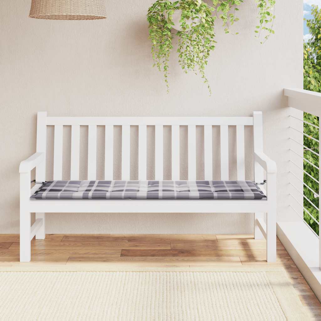 Jastuk za vrtnu klupu sivi karirani 150x50x4 cm tkanina Oxford