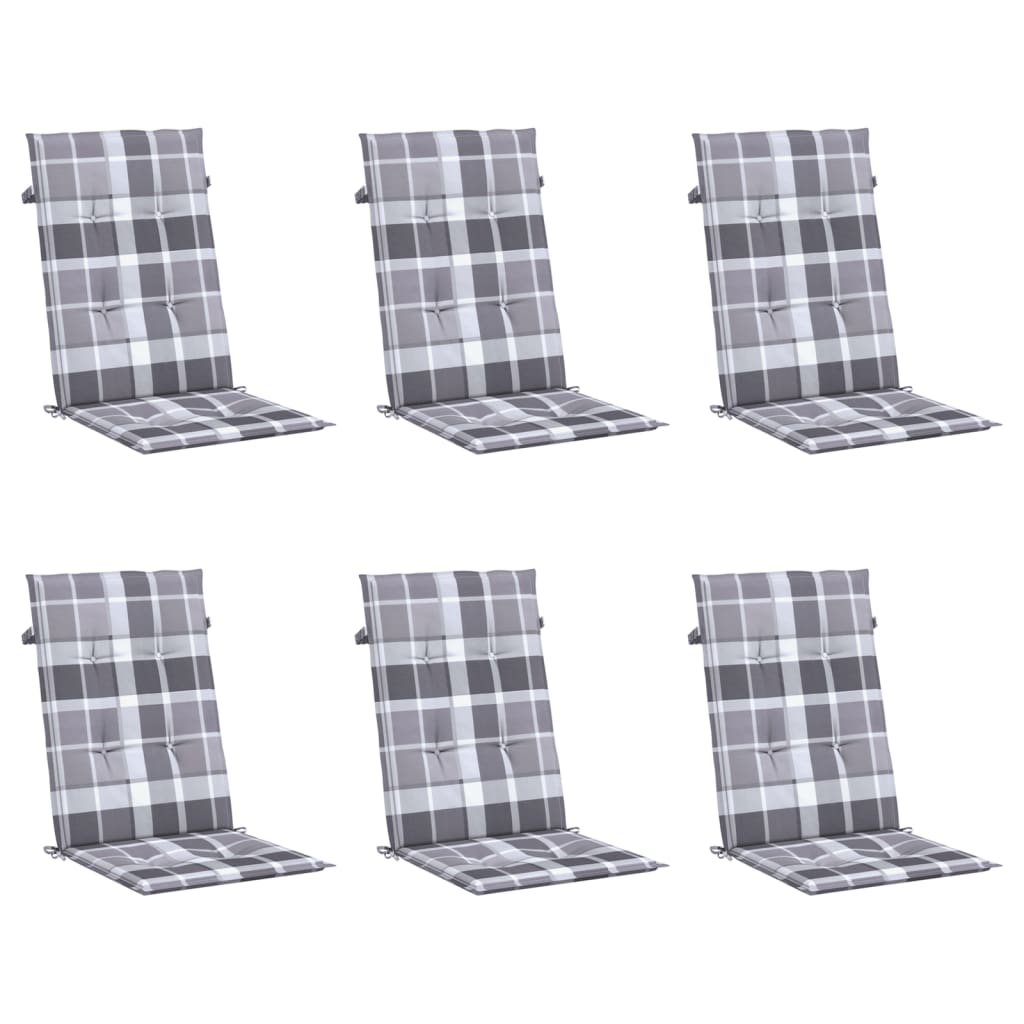 Jastuci za stolice 6 kom sivi karirani 120x50x3 cm od tkanine