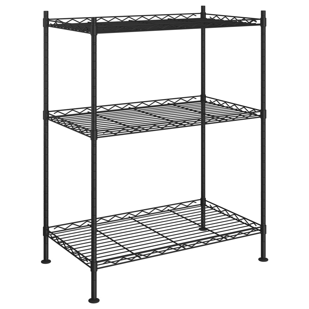 Stalak za pohranu s 3 razine 60 x 35 x 76 cm crni 150 kg
